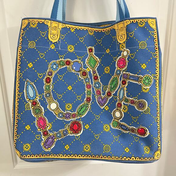 Brighton Large Glittering Love Canvas Tote Jewels Keep Your Spirits Bright 14x16 - Picture 3 of 12